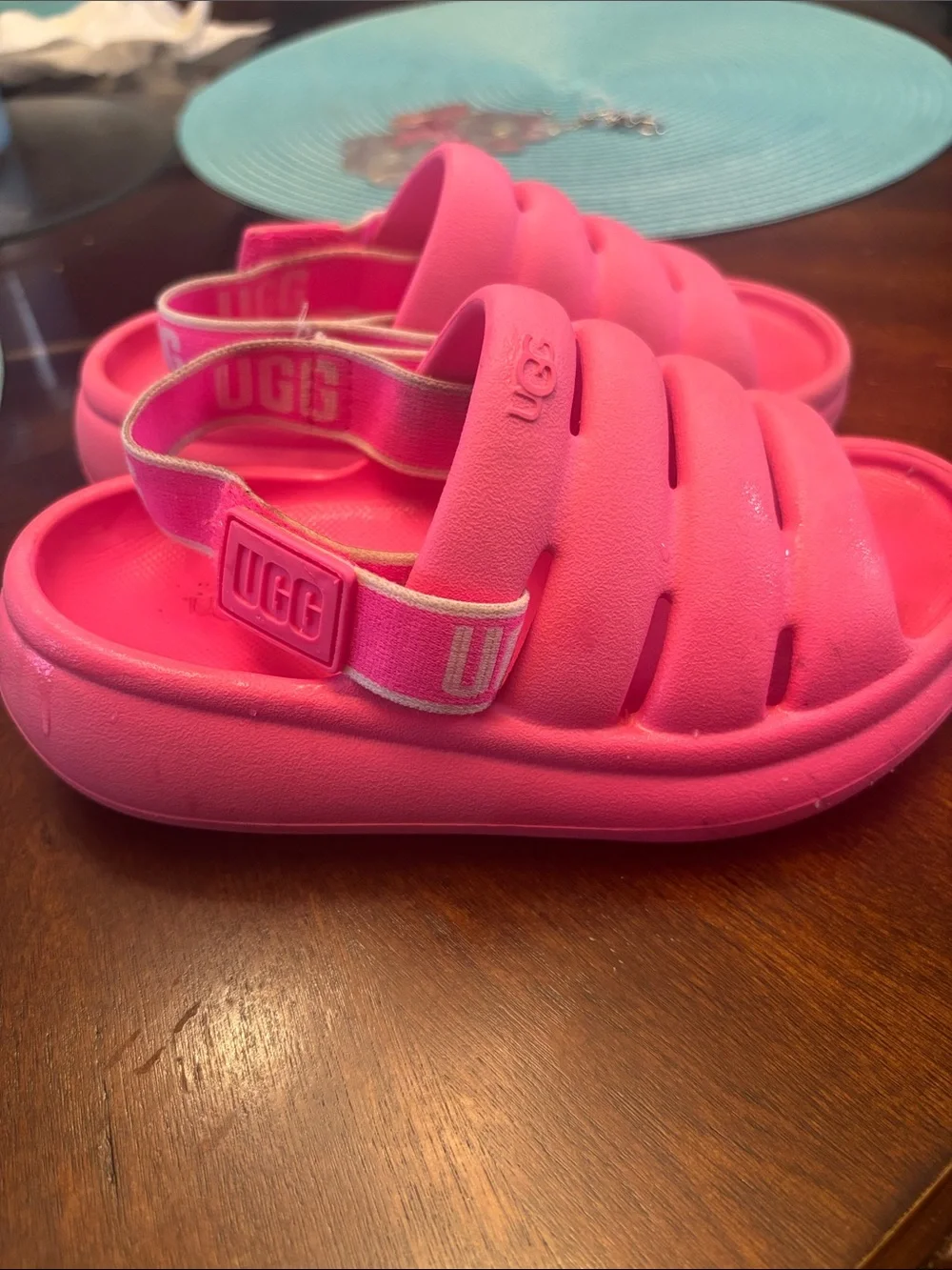 UGG Kids Bright Pink Padded Slide Sandals